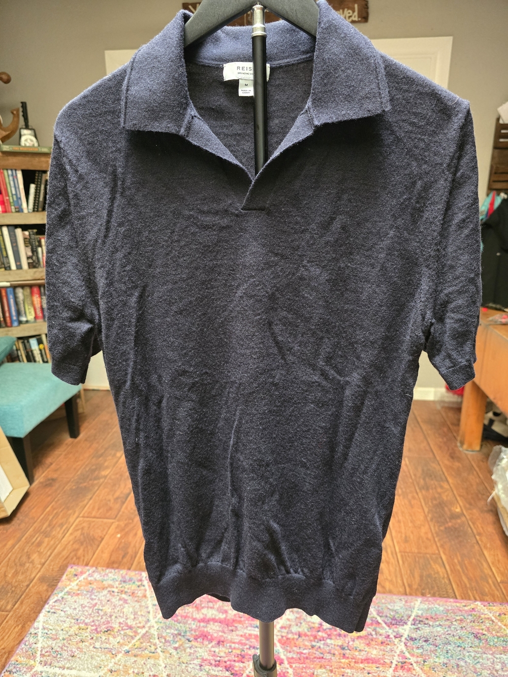 Reiss Navy Short-Sleeve Polo Knit